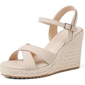 New Mikarka Womens Size 8.5 Tan Open Toe 4" Wedge Espadrille Sandal Shoes